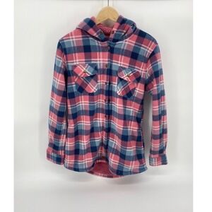 Willow & Pine Hooded Shacket Womens Small Pink Blue Plaid Excellent Sherpa Lined